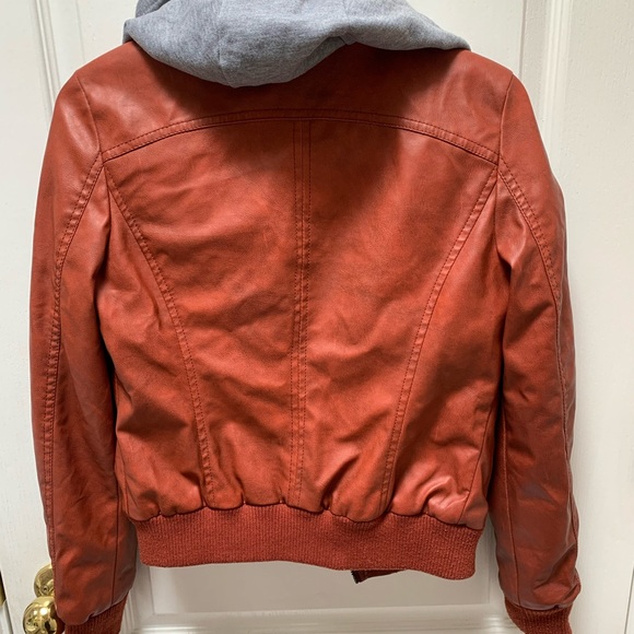 Orange Faux Leather Jacket with Detachable Hood - Picture 3 of 4